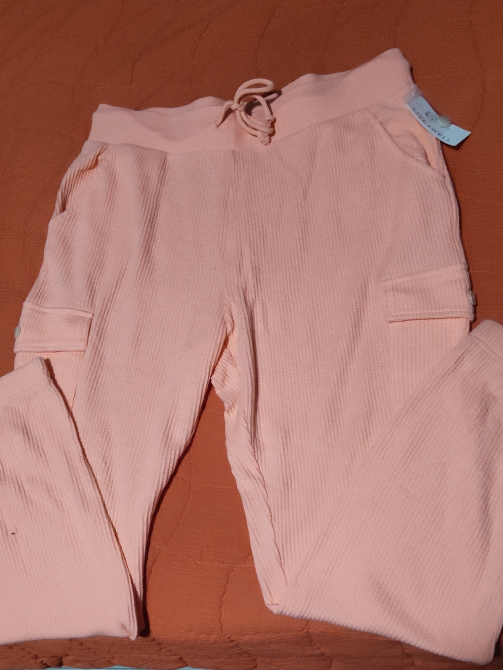 Peach Knit Drawstring Cargo Joggers